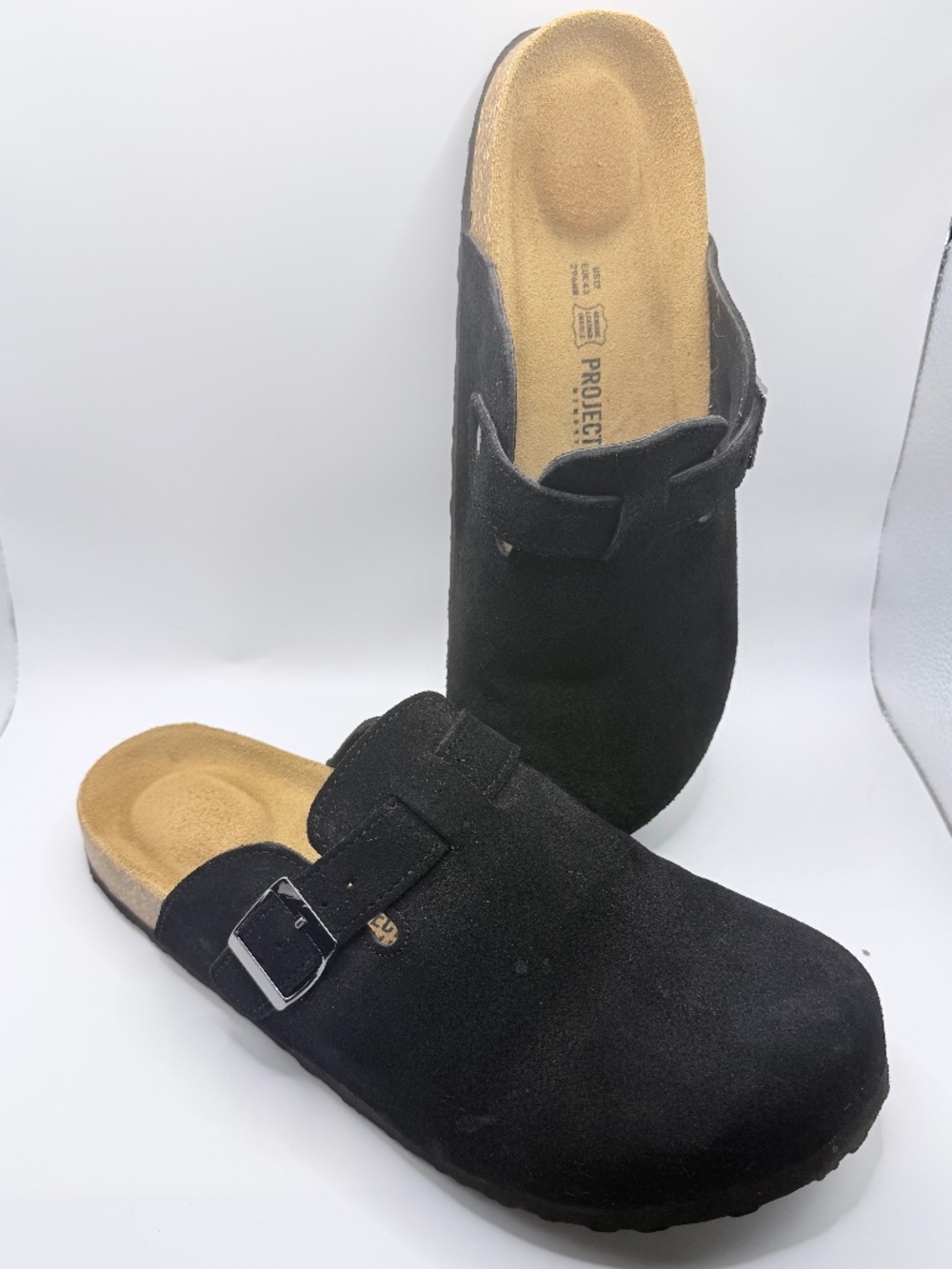 Project Cloud Black Suede Leather Clogs Mules Women's Size 12/EUR 43 Memory Foam